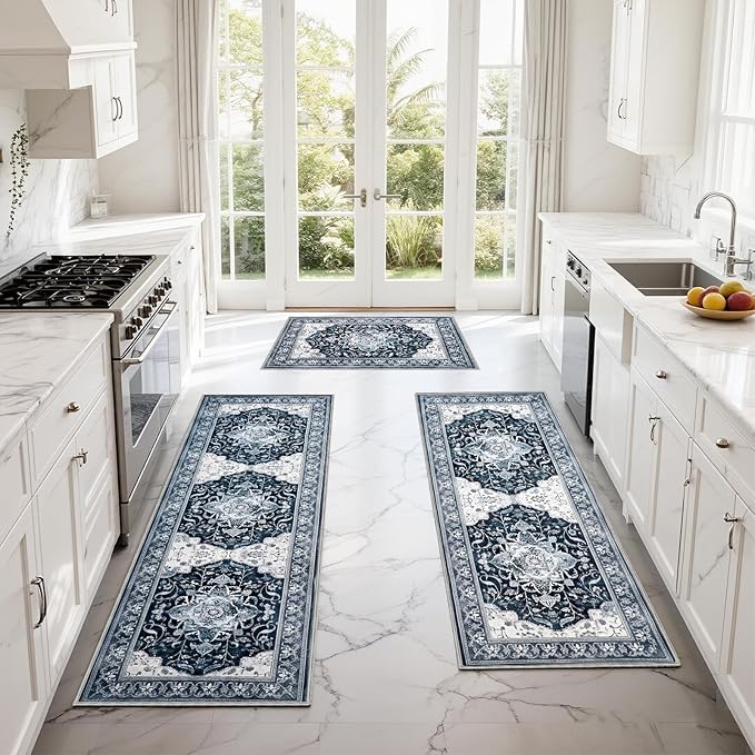 Kitchen Rug Set 3Pcs, Boho Rug Sets Non Slip Washable for Floor Thick Farmhouse Kitchen Decor Runner Rugs for Kitchen, Entryway, Laundry, Hallways 20''x32''+20''x48''+20''x59''