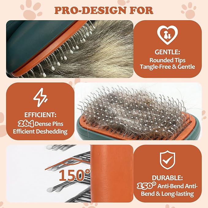 ZORPAWO Self Cleaning Slicker Brush - Skin Friendly Pet Shedding Brush for Dogs, Cats, Puppies, Long & Short Hair, Painless Deshedding & Massaging Tool(Green)