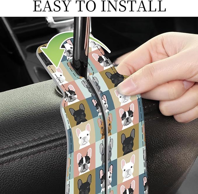 PU Leather Car Seat Hook, Storage Headrest Hanger, Cute Car Backseat Organizer, Car Hooks for Purses and Bags Dog Faces