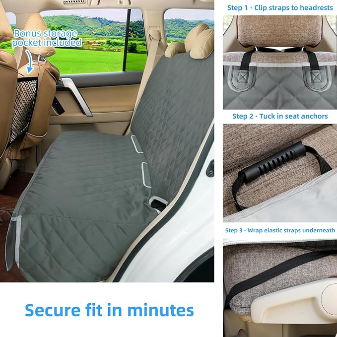 Dog Seat Cover for Back Seat More Durable Waterproof Backseat Protector, High Heat Resistant and Nonslip Back Seat Cover for Dogs Kids, Universal Size Fits Cars Trucks SUVs (Grey)