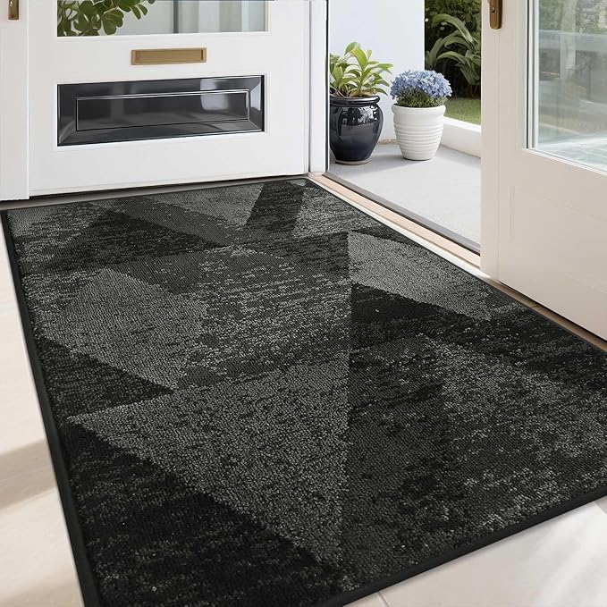 COSY HOMEER Entryway Rugs Doormat 36"x60", Non-Slip Absorbent Polyester, Washable Rugs for Front Door, Dirty Paws & High Traffic Areas, Dark Gray