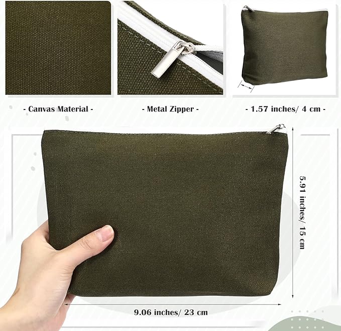 Reginary 10 Pcs Valentines Canvas Makeup Bags Bulk for Women Travel Toiletry Cosmetics Bags Blank DIY Pencil Pouch, Gift for Valentines Patrick's Day Wedding Bridal Shower Coworker(Plain Color)