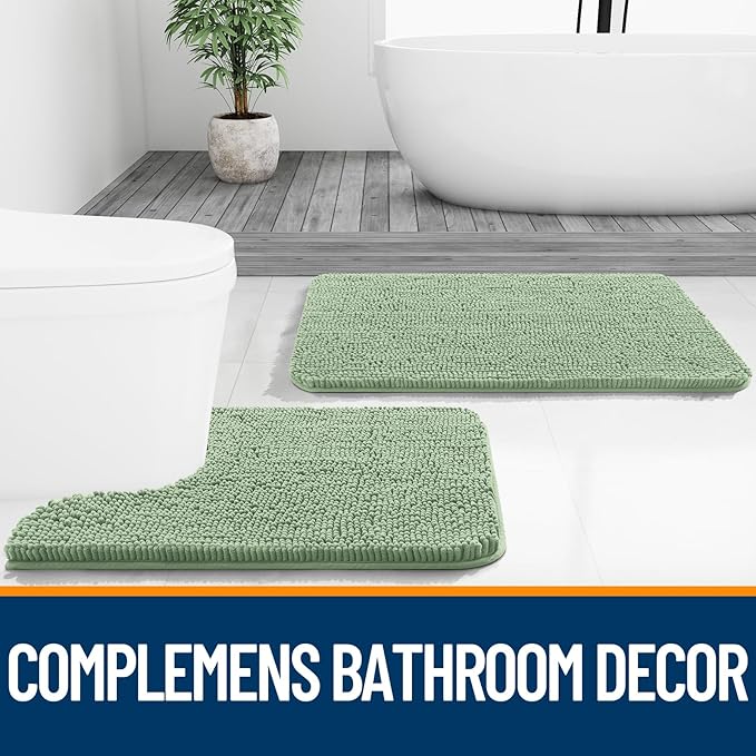 OLANLY Bathroom Rugs 35x24, Extra Soft Absorbent Chenille Bath Rugs, Rubber Backing Quick Dry, Machine Washable Bath Mats for Bathroom Floor, Tub and Shower, Home Decor Accessories, Sage Green