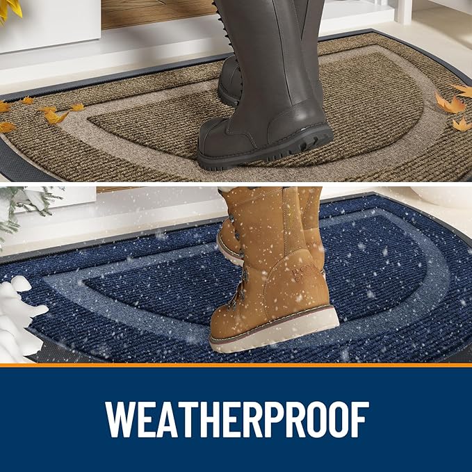 OLANLY Half Circle Door Mat Indoor Outdoor Entrance Welcome, Waterproof All-Season, All-Weather Doormat, Sturdy Natural Rubber, Low Profile, Easy Clean Patio Porch Entryway Mat, 47x23, Beige
