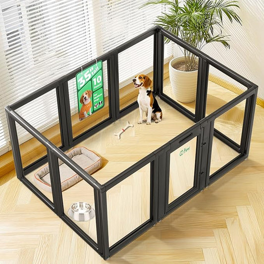 FXW AuraSpace Acrylic Indoor Dog Playpen for Medium Dogs, 35 Inch, 10 Panels, Black