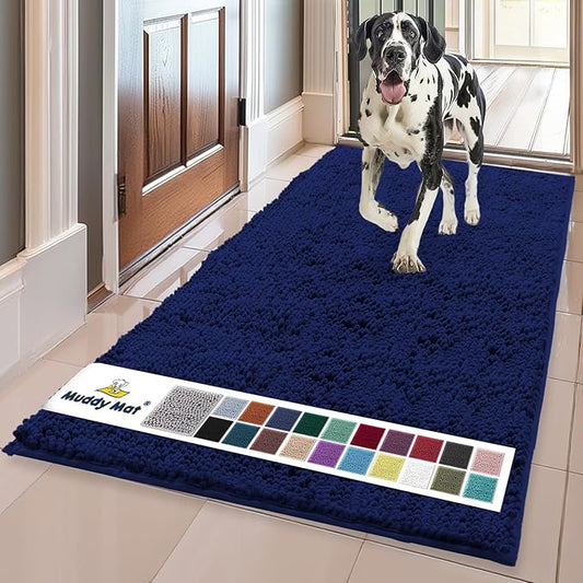 Muddy Mat® | Super Absorbent Door Mat Indoor, Microfiber Quick Dry Chenille Entryway Rug, Non-Slip Front Door Mat, Indoor Mats for Entryway, Machine Washable Pet Rug, Navy Blue XL 59"X35"