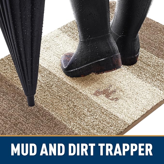 Smiry Dog Door Mat for Muddy Paws, Absorbs Moisture and Dirt, Low-Profile Entryway Mat with Non-Slip Backing, Entry Indoor Outdoor Doormat for Inside Floor (71x47 Inches, Khaki, Striped)