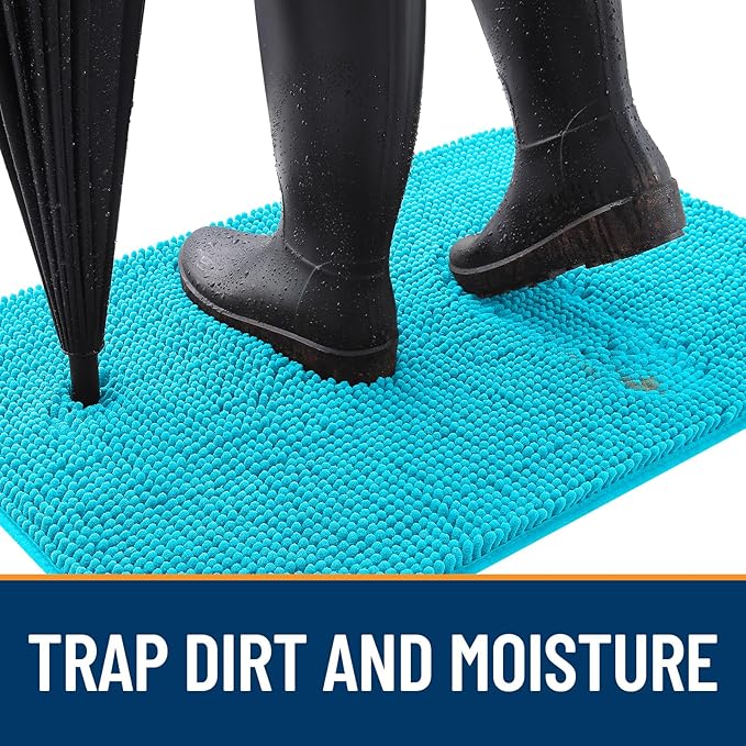 OLANLY Dog Door Mat for Muddy Paws 40x24, Absorbs Moisture and Dirt, Absorbent Non-Slip Washable Doormat, Quick Dry Chenille Mud Mat for Dogs, Entry Indoor Entryway Carpet for Inside Floor, Aqua Blue