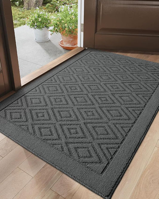 DEXI Front Door Mat for Entryway, 32x48 Washable Entry Rugs with Non Slip Backing, Low Profile Absorbent Welcome Floor Doormat for Inside Home, Entrance, Dark Grey