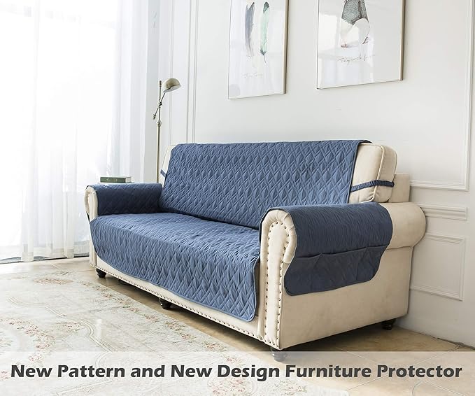 Ameritex Couch Sofa Slipcover 100% Waterproof Nonslip Quilted Furniture Protector Slipcover for Dogs, Children, Pets Sofa Slipcover Machine Washable (Blue, 78")