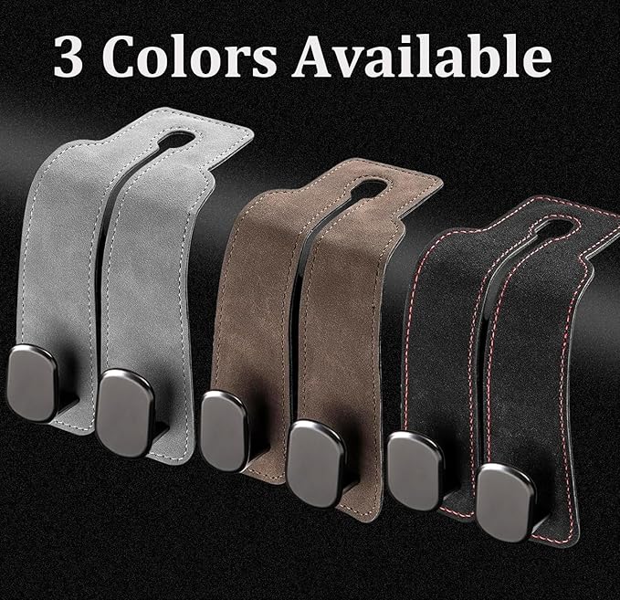 Headrest Hooks - Car Seat Back Double Hook Leather, Purses Hooks (4-Grey)