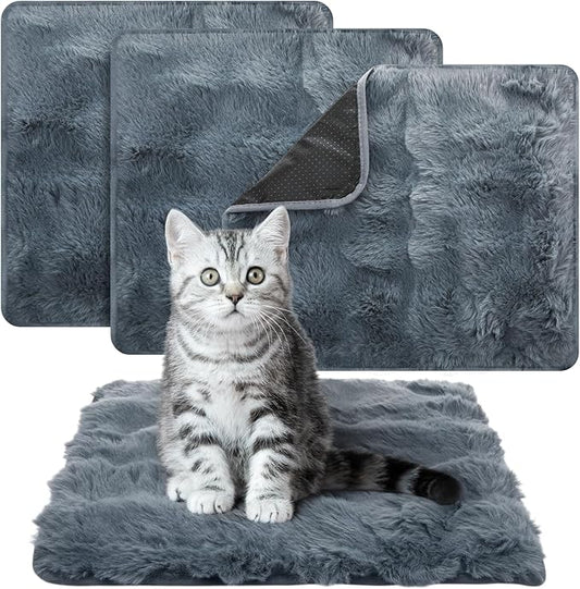 3 Pack Dark Gray Self Warming Cat Bed Indoor 12''x12'' Cat Self Heating Mat Soft Thermal Kitten Bed Heated Pet Dog Pad Washable Removable for Outdoor Use Non Slip Reflect Body Heat