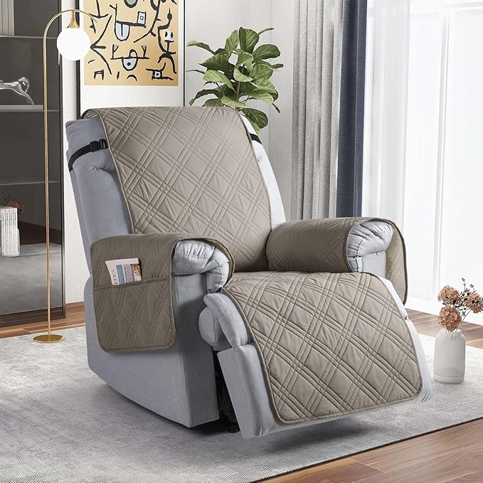 TAOCOCO 100% Waterproof Recliner Chair Covers, Non Slip Recliner Covers for Recliner Chair with Pocket, Washable Reclining Chair Cover Furniture Protector for Kids,Dogs(25'', Light Brown)