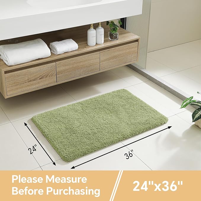 Olive Green Bathroom Rugs 24"x36" - Fluffy Microfiber Bath Mat, Non Slip and Absorbent Bathroom Floor Mat, Machine Washable Plush Rug - Ideal for Tub, Cabinet or Washroom
