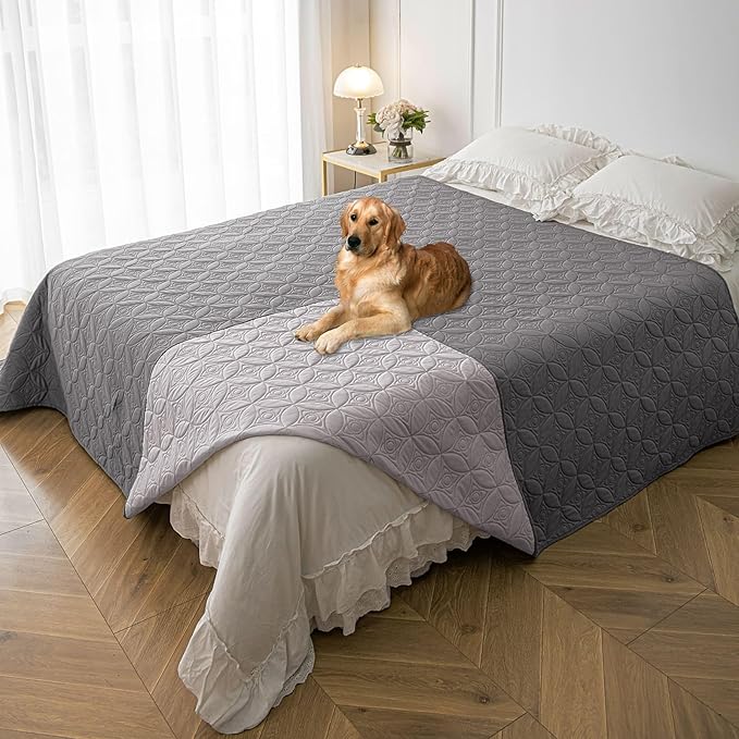 Waterproof Dog Blanket, 82x82 inches Pet Couch Covers for Sofa, Bed Furniture Protector from Dogs Washable and Reversible-Lightgrey+Darkgrey