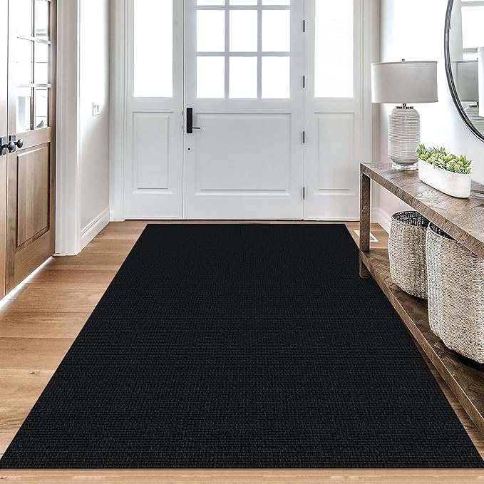 KOZYFLY Washable Area Rug 4x6 Ft Non Slip Rubber Backed Rugs for Entryway Bedroom Throw Rugs Boho Entry Rug, Cotton Braided Floor Carpet for Dining Room Living Room, Black