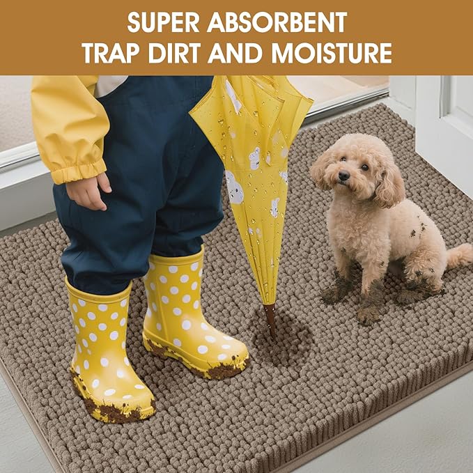 IM HOME Large Dog Door Mats for Muddy Paws, 48" x 30" Chenille Absorbent Mud Mat for Dogs, Non Slip Heavy Dog Rugs for Muddy Paws, Soft Indoor Door Mat for Entryway, Mud Paw, Inside Floor, Beige