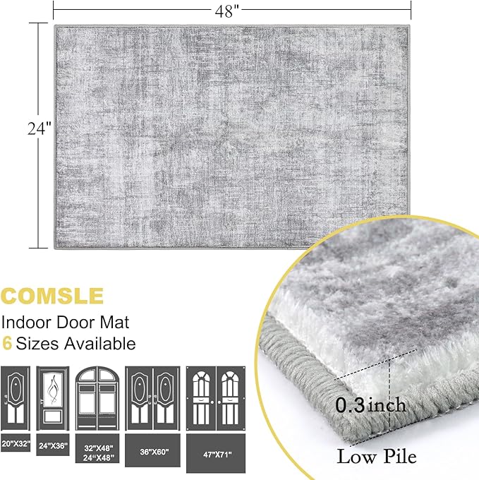 COMSLE Door Mat, Front Door Mat Indoor for Entrance Faux Wool Absorbent Non Slip Modern Throw Rug for Entryway Hallway Muddy Paws - Pet Friendly, 24x48 Inches, Machine Washable