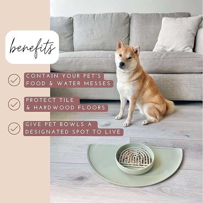 Should We Go? Waterproof Silicone Pet Food Mat - Non-Slip, Spill-Proof Feeding Mats for Floors, Raised Edge Design, Easy-to-Clean Rubber Mat for Dog & Cat Bowls, 21" Across x 10.5" Deep, Medium-Honey