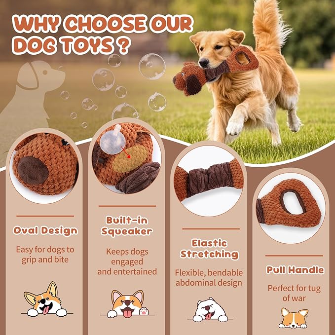 Erhalithegro Squeaky Dog Toys,Interactive Tug of War Puppy Toys for Indoor/Outdoor Use Puppy Chew Toys for Teething Plush with Crinkle Paper for Small and Medium