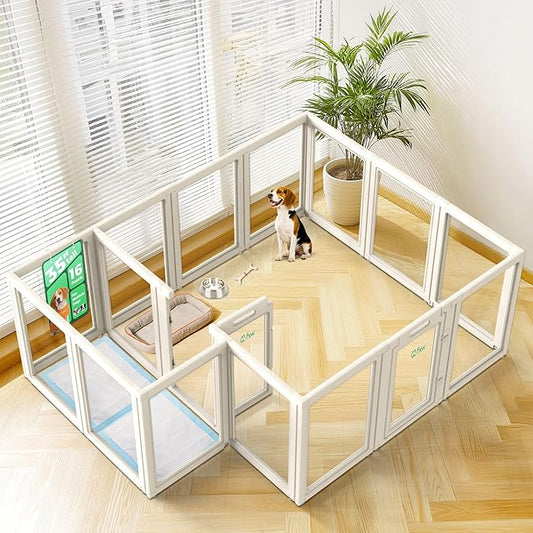 FXW AuraSpace Acrylic Indoor Dog Playpen for Medium Dogs, 35 Inch, 16 Panels, White