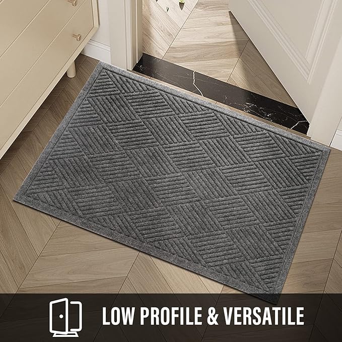Sturdy Front Door Mat, Absorbent Muddy Dirt Resist Welcome Door Mats Outdoor Indoor, Stain and Fade Resistant, Non-Slip Rubber Backing Low Profile Doormat for Entryway, 36×24, Grey