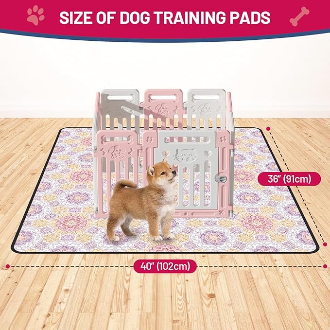 Washable Dog Pee Pads, 36"x40" Reusable Absorbent Dog Pads, Washable, Waterproof & Non-Slip Puppy Pads for Potty Training, Crate, Playpen, Whelping, Mandala Floral Pattern (Pack of 2)