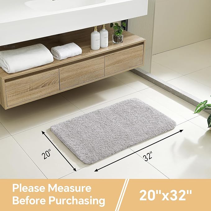 Light Gray Bathroom Rugs 20"x32" - Soft Plush Bath Mat, Non Slip Absorbent Microfiber Bathroom Rug, Machine Washable Floor Mat - Perfect for Vanity, Sink or Bathtub Area