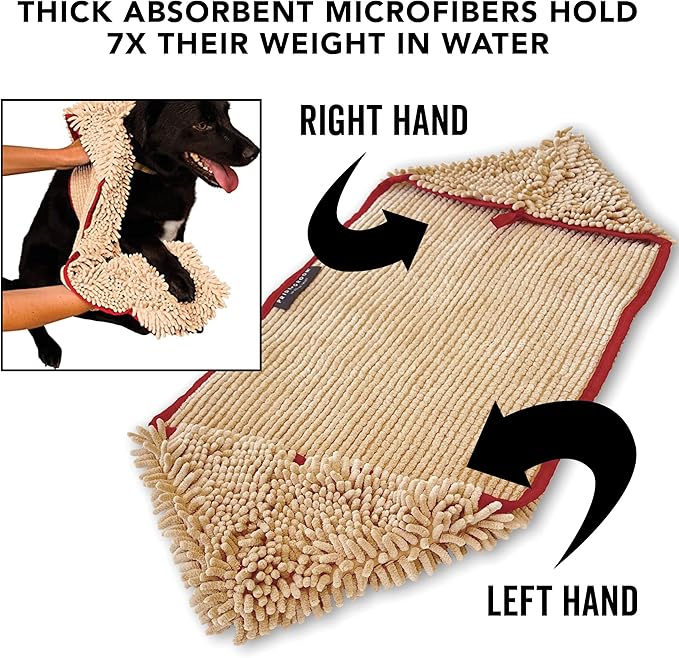PRIDE AND GROOM The Towel – Thick, Soft, Super Absorbent Microfiber Towel for Dogs & Pets That is Quick Drying, Holds 7 Times its Weight in Water and Has Dual Pockets for Your Hands