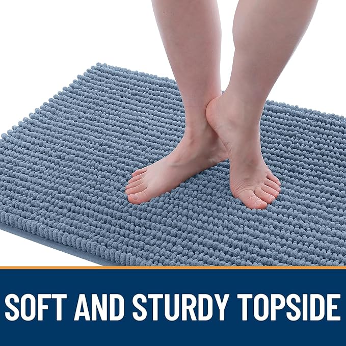 OLANLY Dog Door Mat for Muddy Paws 24x16, Ultra Absorbent Chenille Mud Doormat, Non-Slip Washable and Dirt Trapping Doormat for Indoor Entryway, Quick-Dry Indoor Pet Bed Mats for Dogs, Airy Blue