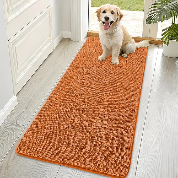OLANLY Dog Door Mat for Muddy Paws 70x35, Absorbs Moisture and Dirt, Absorbent Non-Slip Washable Doormat, Quick Dry Chenille Mud Mat for Dogs, Entry Indoor Entryway Carpet for Inside Floor, Clay