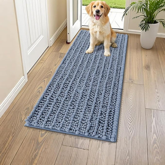 Smiry Dog Door Mat for Muddy Paws 47x24, Extra Soft Absorbent Chenille Doormat, Trap Moisture and Dirt, Non-Slip Machine Washable Front Door Mat for Indoor Entrance Inside Floor, Airy Blue