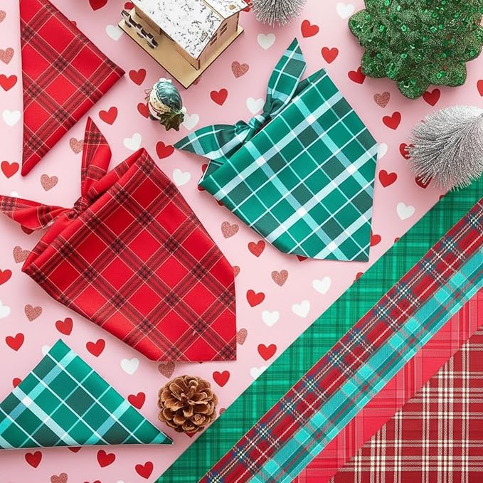 Abbylike 100 Pcs Valentine's & St. Patrick's Day Dog Bandanas Bulk Red & Green Plaid Bandanas for Dogs Triangle Kerchief Bib Scarf for Pet Holiday Costume Photo Props Accessories (19.7 x 13.8 x 13.8)