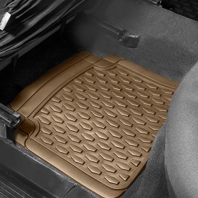 FH Group 4 Piece Liners Trimmable Climaproof™ Vinyl Car Floor Mats- Full Set with Premium Trimmable Vinyl Cargo Liner- Universal Fit for Cars Trucks and SUVs (Beige)