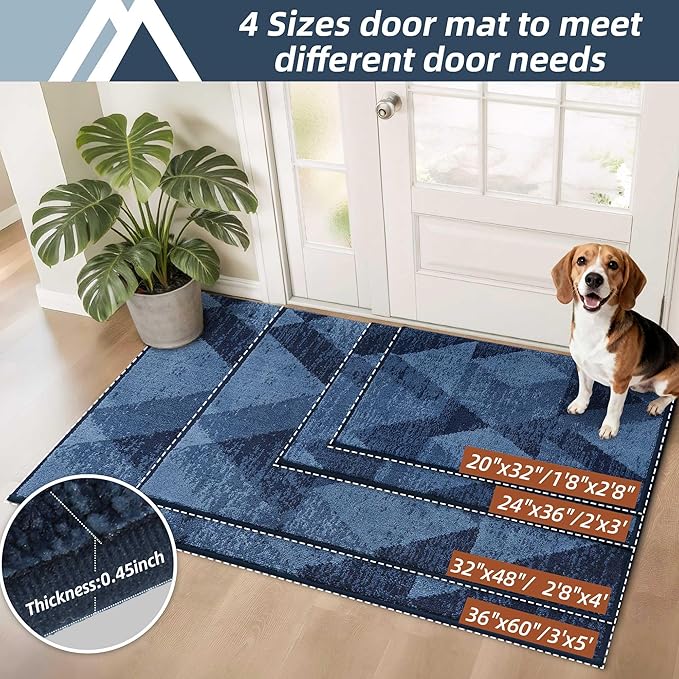 COSY HOMEER Entryway Rugs Doormat 24"x36", Non-Slip Absorbent Polyester, Washable Rugs for Front Door, Dirty Paws & High Traffic Areas, Blue