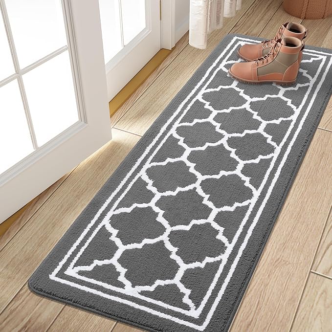 Buganda Long Indoor Door Mat, Dirt-Resistant and Absorbent Doormat, Anti-Slip, Low Profile Floor Mats for Inside Entryway, Front, and Back Door Entrance (59x20 Inches, Grey)