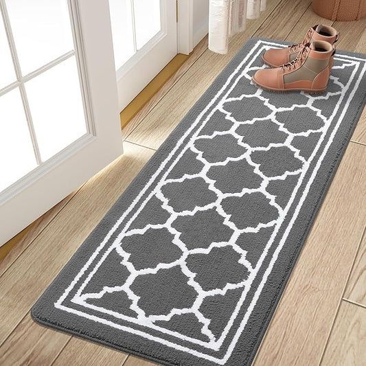 Buganda Long Indoor Door Mat, Dirt-Resistant and Absorbent Doormat, Anti-Slip, Low Profile Floor Mats for Inside Entryway, Front, and Back Door Entrance (59x20 Inches, Grey)