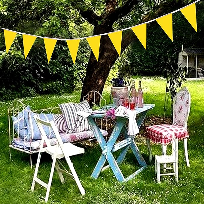 100 Feet Yellow Pennant Banners Flags String Hanging Triangle Bunting Flags,Party Decorations for Grand Opening,Kids Birthday,Carnival,60 PCS