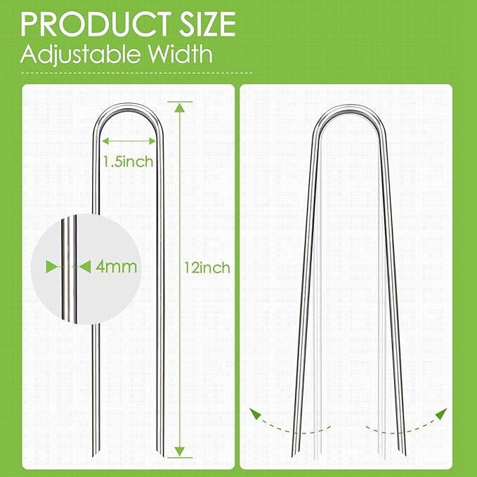 12 Inch Landscape Staples, 100 Pack Galvanized Landscape Stakes Heavy Duty 8 Gauge U-Shaped Garden Stakes, Ground Stakes for Weed Barrier Fabric, Irrigation Tubing, Fence, Outdoor Decorations
