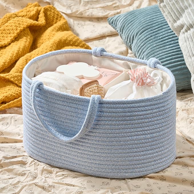 Diaper Caddy Organizer, Empty Gift Basket for Newborn Essentials, Baby Storage Basket, Stylish Gift Bag for Baby Shower, Boys and Girls - Large, Light Blue
