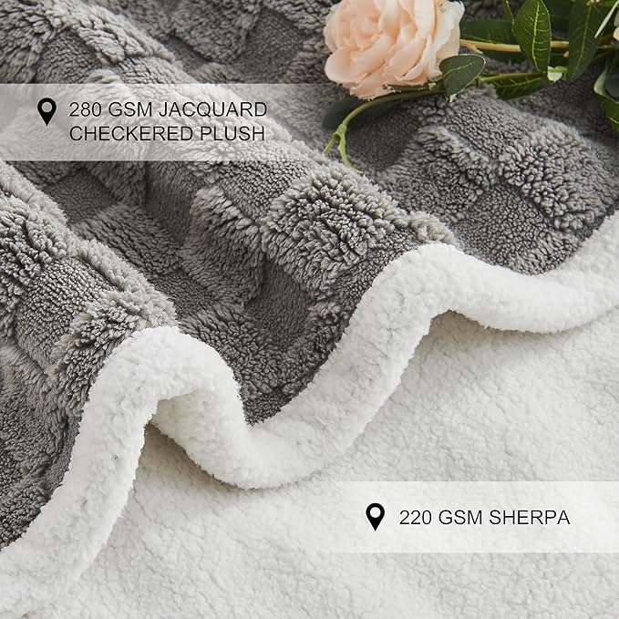 Yaning Checkered Waterproof Blanket for Bed Couch Sofa Car, Fluffy Soft Dog Blanket with 3D Jacquard Grid Pattern, Reversible Leakproof Pet Blankets for Dogs Cats Puppies, Grey, 60"x80"