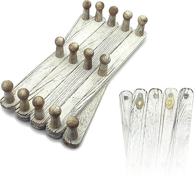 Mercurial Trade Expandable Wooden Coat Rack Hanger – Accordion Wall Mounted Pine Wood Hooks – Hand Made Vintage Expending Pegs – Hang Coat, Jacket, Hat, Leash, Towel, Mug, Bag – Distressed White