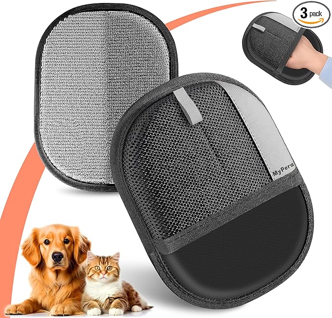 Pet Hair Removal Glove for Dogs & Cats, Newly Upgraded Reusable Electrostatic Pet Hair Glove, Magic Brush Pet Hair Remover Tool for Clothing, Couch, Carpet, Car Seats (3)