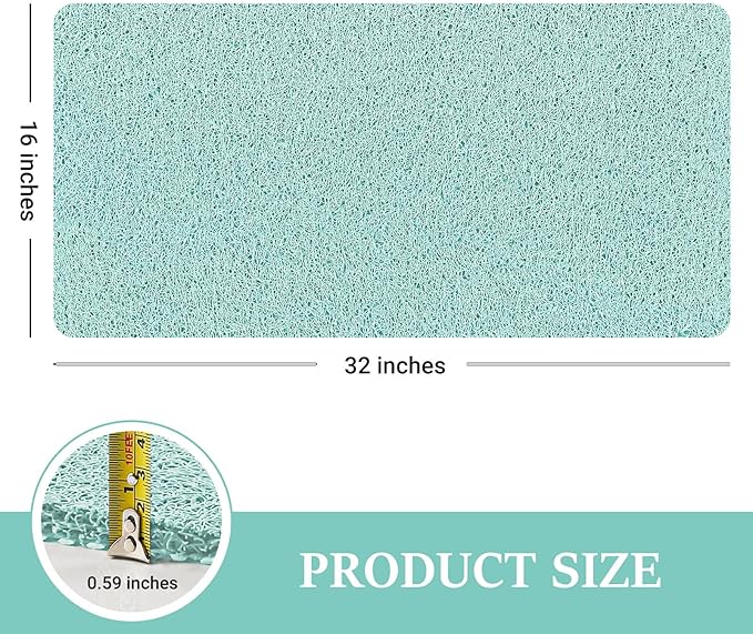LuxStep Shower Mat Bathtub Mat,32x16 inch, Non-Slip Bath Mat with Drain, Quick Drying PVC Loofah Bathmat for Tub,Shower,Bathroom,Green