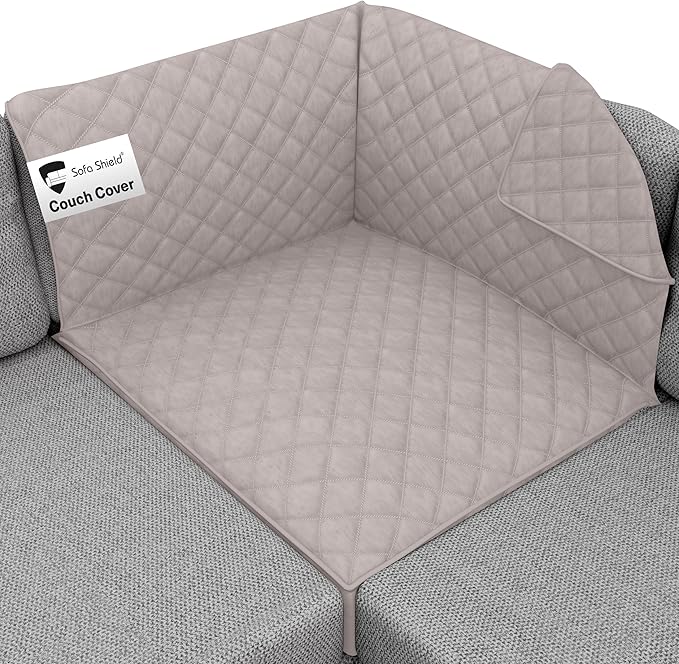 Sofa Shield Patented Sectional Couch Slip Cover, Cushion Protector, US Designed Reversible Stain and Dog Tear Resistant Slipcover, 30x30 inch Seat, Washable Covers for Dogs Pets, Light Taupe