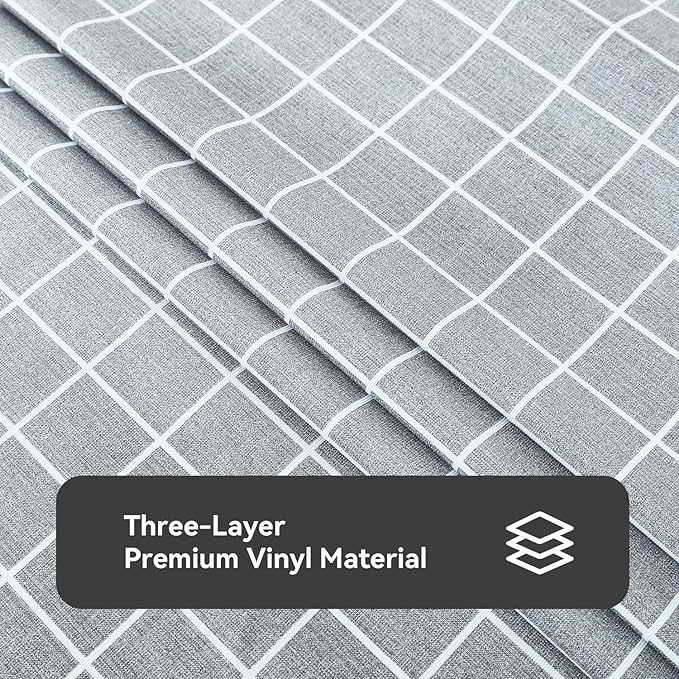 Romanstile Rectangle Vinyl Tablecloth, 100% Waterproof Oil-Proof Checkered Plastic Table Cloth, Heavy Duty Wipeable Table Covers for Dining, Camping, Picnic, Outdoor - 54 x 78 Inch, Grey