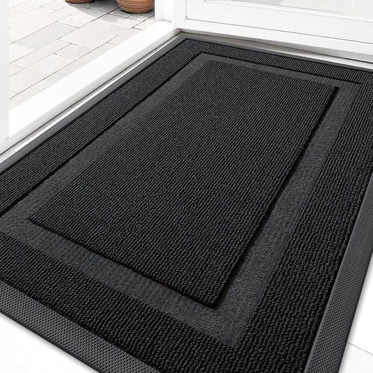 OLANLY Front Door Mat Indoor Outdoor Entrance, Waterproof All-Season, All-Weather Doormat, Sturdy Natural Rubber, Low Profile, Easy Clean Patio Porch Entryway Mat, 35x23, Jet Black
