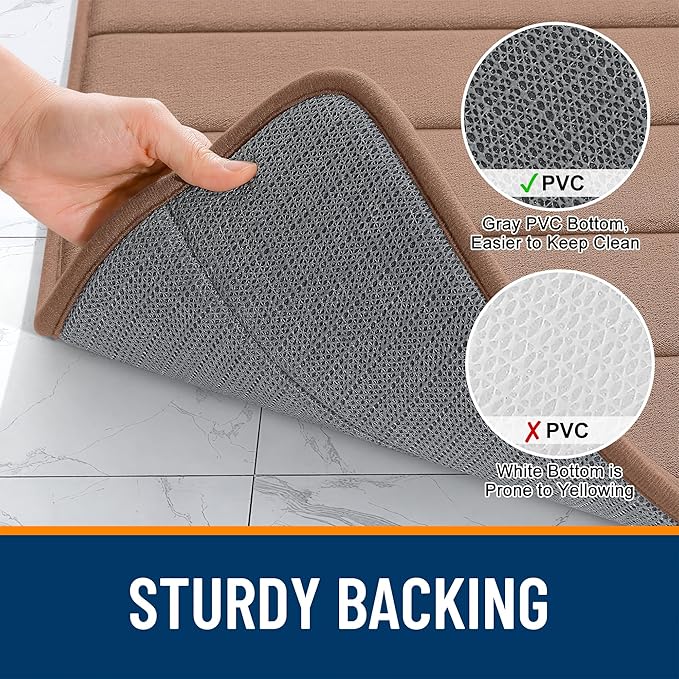 OLANLY Memory Foam Long Bathroom Rugs Runner 47x24, Super Soft Absorbent Bath Mat, Quick Dry, Machine Washable Shower Floor Rugs, Bathmat Carpet, Bathroom Home Decor Accessories, Mocha