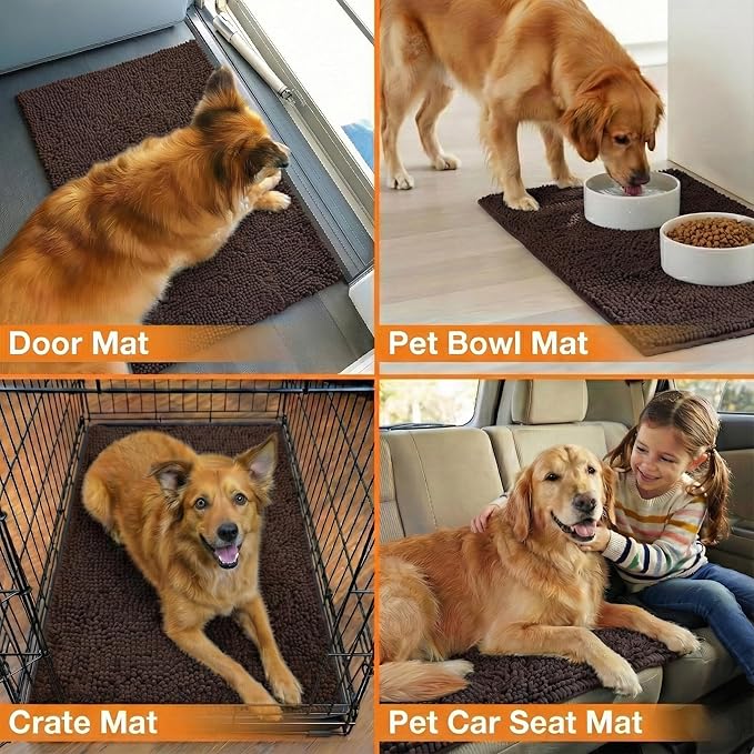 Neater Pets Chenille Dog Door Mat 24” x 17” – Super Absorbent & Quick-Dry Muddy Paws Doormat for Trapping Dirt, Water, Mud - Non-Slip & Machine Washable Pet Rugs for Entryway, Indoor Mud Mats, Brown