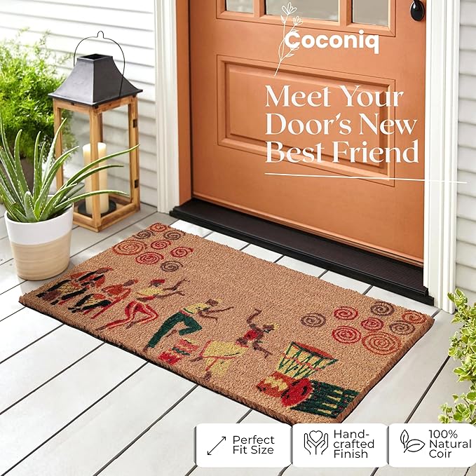 COCONIQ Coir Door Mats 17" X 30", Non-Slip Sturdy, PVC Backed Heavy Duty, Easy to Clean, Ideal for Door Entrance, Patio, Porch, Backyard, Garages, Joy of Music and Dance
